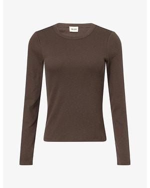 ME+EM Perfect Basic Rib Cotton-Stretch Top - Brown