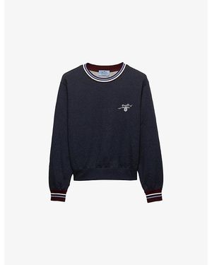 Prada Logo-Embroidered Crewneck Cotton-Fleece Sweatshirt - Blue