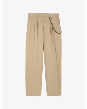The Kooples Chain-Embellished Straight-Leg Cotton Trousers - Natural