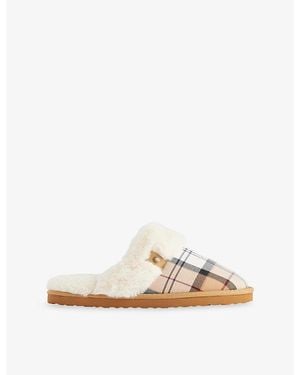 Barbour Claudia Fabric And Faux-Fur Slippers - Natural