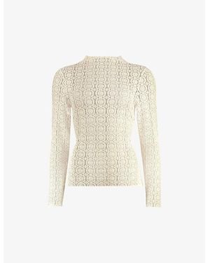Ro&zo Lace High-Neck Long-Sleeve Stretch-Knit Top - White