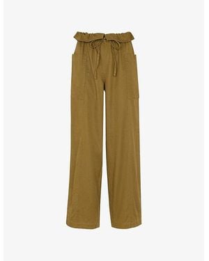 Whistles Paper Bag Waistband Straight-Leg Woven Pants - Green
