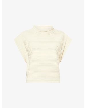 Pleats Please Issey Miyake Funnel-Neck Knitted Vest Top - White