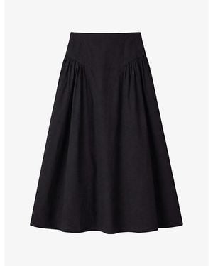 Ro&zo Gathered High-Rise Cotton Midi Skirt - Black