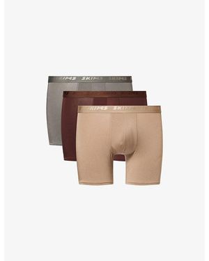 Skims Branded-Waistband 5In Pack Of Three Stretch-Modal Boxer Briefs - Brown