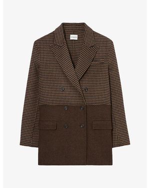 Claudie Pierlot Checked Peak-Lapel Wool-Blend Coat - Brown