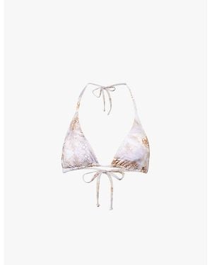 Gracejacob Sahara Graphic-Print Bikini Top - White