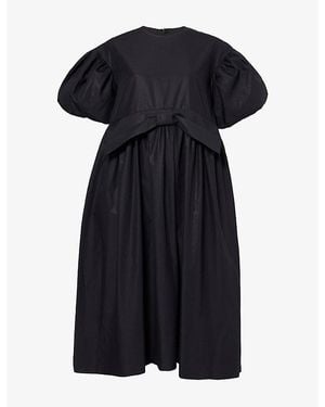 Simone Rocha Puff-Sleeve Gathered Bow Cotton Midi Dress - Black