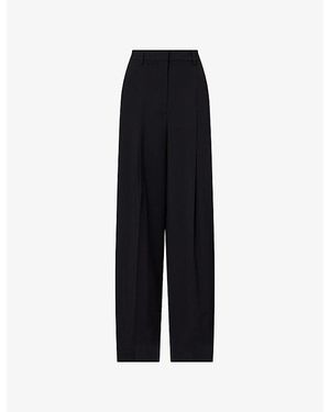 Theory Pleated Wide-Leg Woven Pants - Black