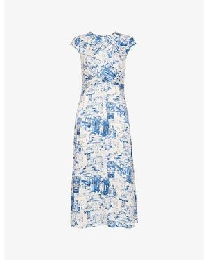 Whistles Rome-Print Twist-Neck Woven Midi Dress - Blue