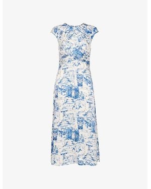 Whistles Rome-Print Twist-Neck Woven Midi Dress - Blue