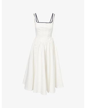 L.A-Space Corseted Square-Neck Cotton Midi Dress - White