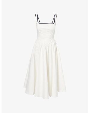 L.A-Space Corseted Square-Neck Cotton Midi Dress - White