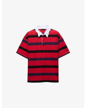 Prada Striped Oversized-Fit Cotton Polo Shirt - Red