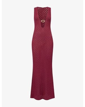 Away That Day Dominica Plunge-Neck Crochet Maxi Dress - Red