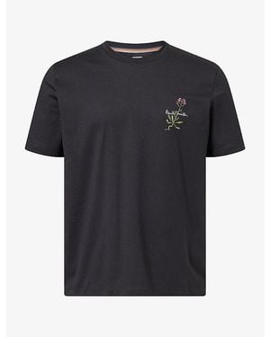 Paul Smith Floral-Embroidered Cotton T-Shirt - Black