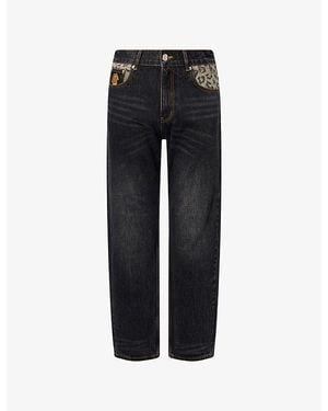 BBCICECREAM Leopard-Print Straight-Leg Denim Jeans - Black