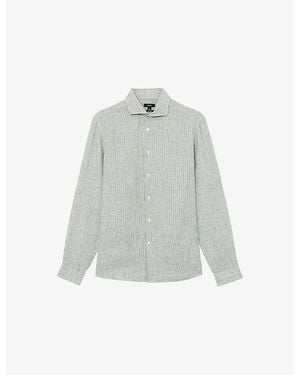 Reiss Ruban Stripe-Print Linen Shirt - Grey