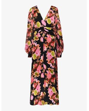 Ro&zo Floral-Print Long-Sleeve Woven Midi Dress - Red