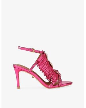 Kurt Geiger Jewel Fringed Faux-Leather Heeled Sandals - Pink