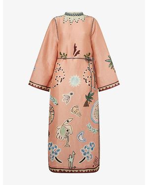ALÉMAIS Laurence Belted Linen-And-Silk Midi Dress - Pink