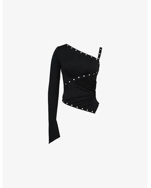 Mistress Rocks Eyelet-Trim Single-Sleeve Crepe-Jersey Top - Black