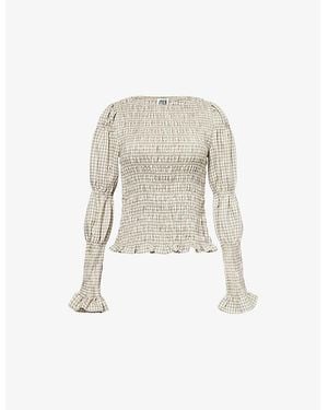 Amy Lynn Iris Shirred Cotton-Poplin Top - White