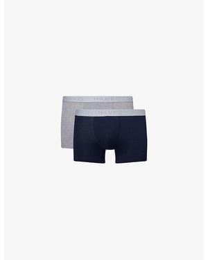 Hanro Cotton Essentials Logo-Waistband Pack Of Two Stretch-Cotton Boxers - Blue