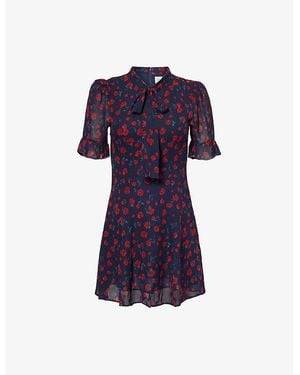 Reformation X Nara Smith Whimsical Rose-Print Woven Mini Dress - Blue