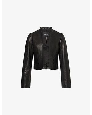 ME+EM Open-Front Cropped Leather Jacket - Black