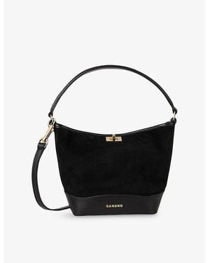 Sandro Tangoso Small Suede And Leather Bucket Bag - Black
