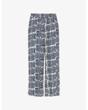 Whistles Abstract-Print Cropped Woven Trousers - Blue