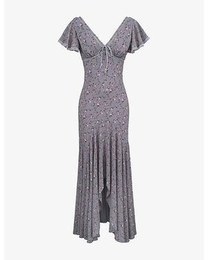 House Of Cb Amina Rose-Print Georgette Maxi Dress - Purple