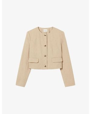 Claudie Pierlot Round-Neck Cropped Linen-Blend Jacket - Natural