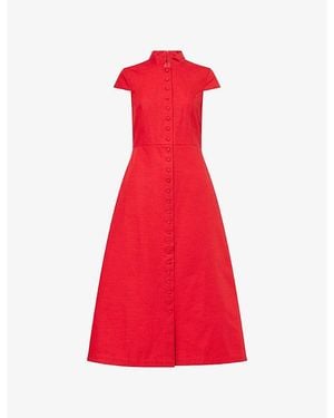 D'Estree Amoako Button-Front Cotton Midi Dress - Red