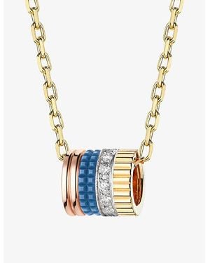Boucheron Quatre Edition 18Ct, And Rose- Ceramic And 0.17Ct Diamond Pendant Necklace - Blue