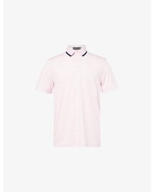 G/FORE Striped Contrast-Collar Stretch-Woven Polo Top - Pink