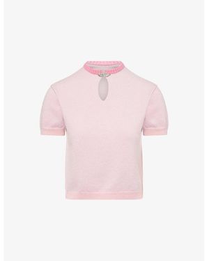 Barrie Cutie Strass Short-Sleeves Cashmere Top - Pink