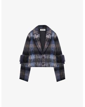 Loewe Check Brushed Wool-Blend Jacket - Blue