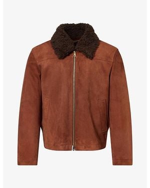 Paul Smith Shearling Collar Suede Jacket - Brown