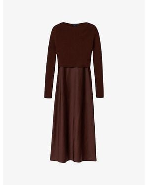 AllSaints Hera Two-In-One Woven Midi Dress - Brown