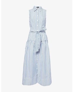 ME+EM Italian Seersucker Striped Cotton-Blend Maxi Shirt Dress - Blue