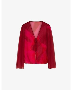 OMNES Marla Floral-Print Sheer-Chiffon Top - Red