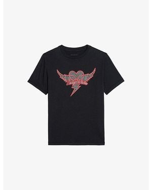 Zadig & Voltaire Edwin Rhinestone-Embellished Cotton-Jersey T-Shirt - Blue