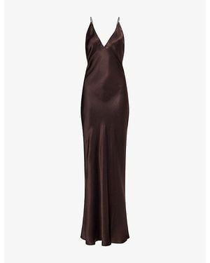 Anine Bing Laurel Cross-Back Silk Maxi Dress - Brown
