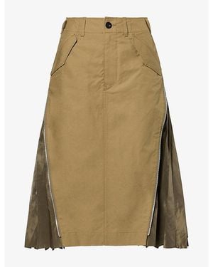 Sacai Weather Zipped-Trim Cotton-Twill Midi Skirt - Natural