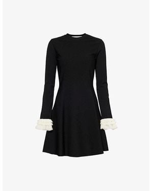 Valentino Garavani Round-Neck Ruffle-Trim Knitted Mini Dress - Black