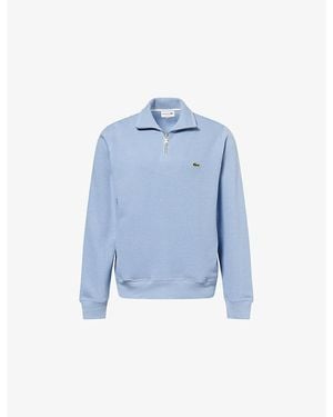 Lacoste Embroidered-Logo Half-Zip Cotton-Knit Sweatshirt - Blue