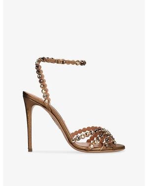 Aquazzura Tequila 105 Crystal-Embellished Leather Heeled Sandals - White