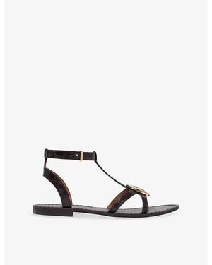Maje Hardware Flat Leather Sandals - Brown